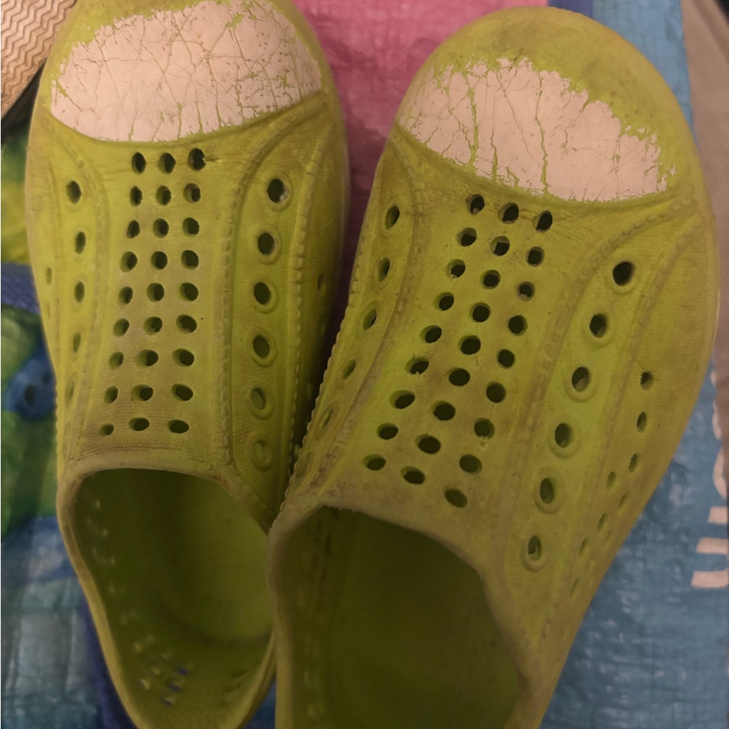 Source Unknown Lime Green Kids SlipOn Rubber Shoes With White Toe